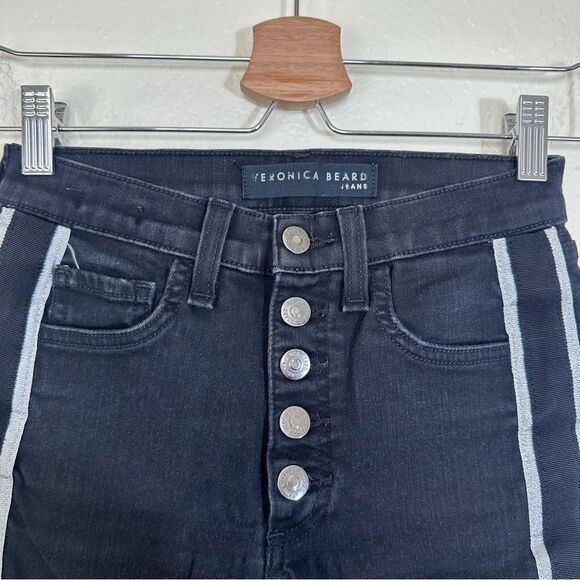 Veronica Beard Carolyn 10” Baby Boot Cropped Jeans Tux Stripes Size 24 in Raven - Picture 5 of 10